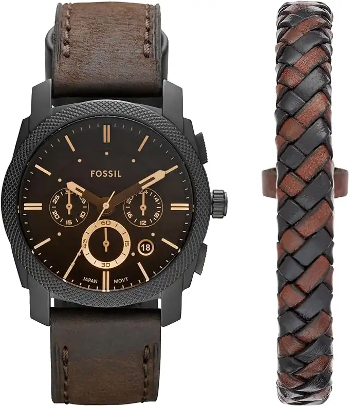 Fossil Homme Chronographe Quartz Montre avec Bracelet en Cuir FS4656